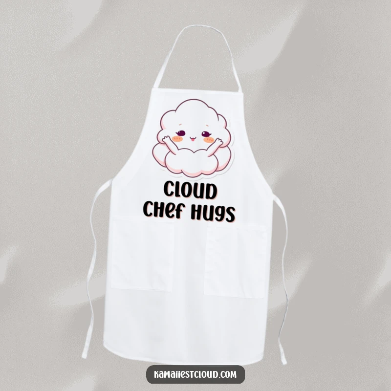 Funny cloud apron with a character embracing the sky, ideal for kitchen fun and culinary adventures.