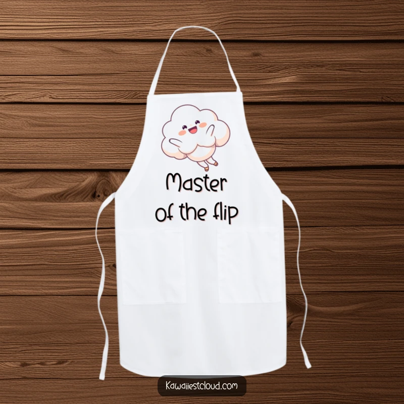 Funny Apron showing a delighted cloud character performing a playful somersault in the sky, adding fun to kitchen tasks.