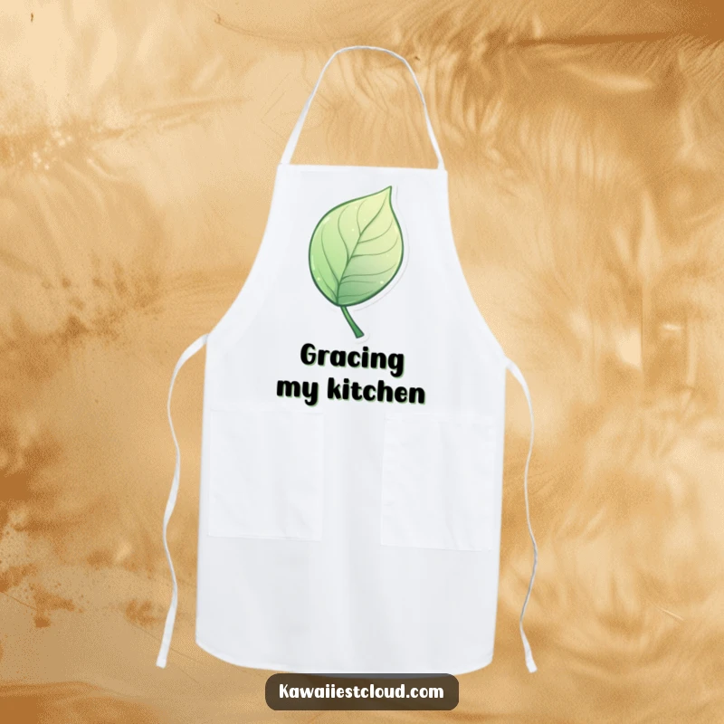 Funny Apron displaying a miniature, stylized leaf with an artistic, elegant curve, perfect for cooking with humorous flair.