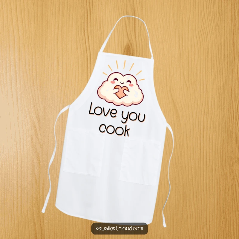 Funny heart-shaped cloud apron radiating warmth and love, perfect for a cheerful kitchen.