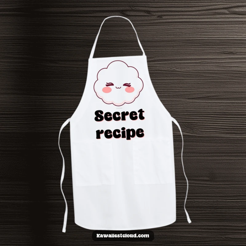 Funny apron showing a cartoon cloud with rosy cheeks winking slyly, adding a mischievous touch to cooking.