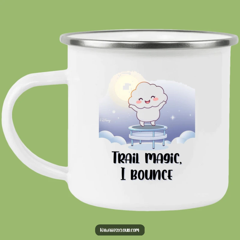 Funny Cloud Trampoline Enamel Camping Mug: Adventure & Laughter Gift