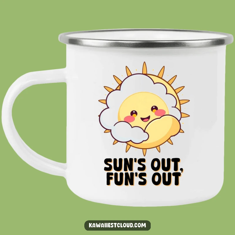 Funny Peek-a-Boo Cloud Camping Mug: Happy Grinning Character, Outdoor Gift