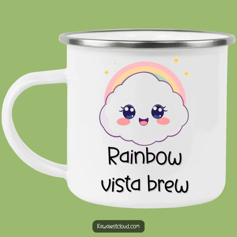 Funny Rainbow Cloud Camping Mug - Big Eyes Joy & Outdoor Fun, Gift!
