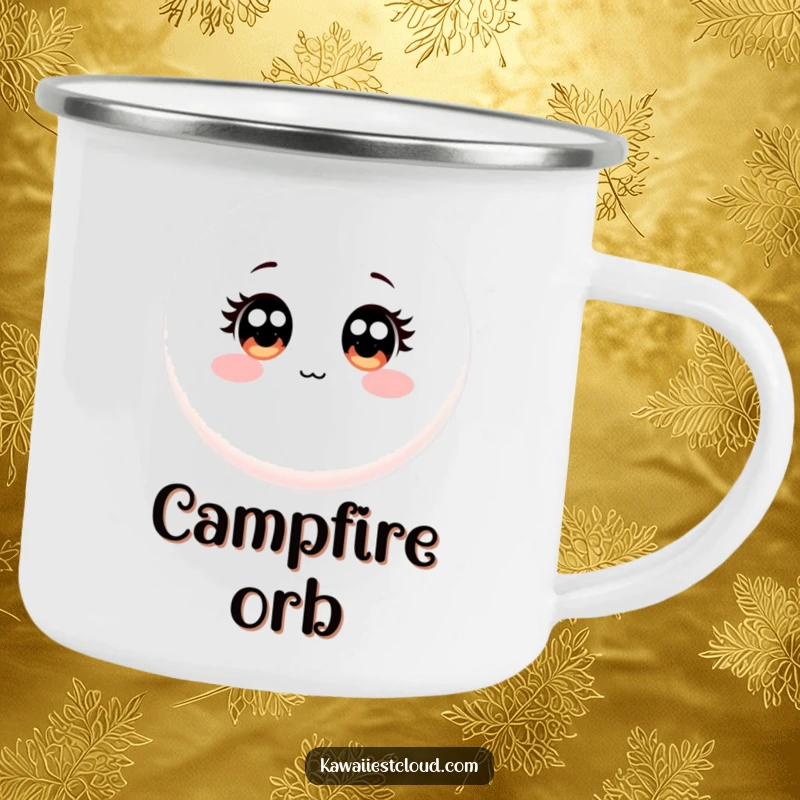 Funny Camping Mug: A smooth, round object with large, innocent eyes, ready for your next outdoor escape.