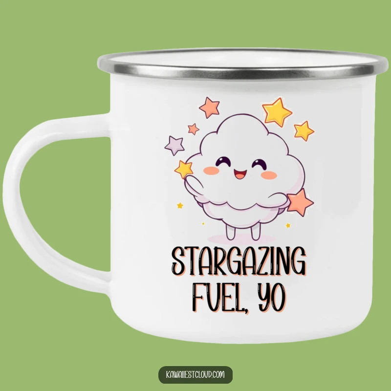Funny Star Juggling Cloud Camping Mug: Enjoy Hot Drinks with Cosmic Merriment Outdoors