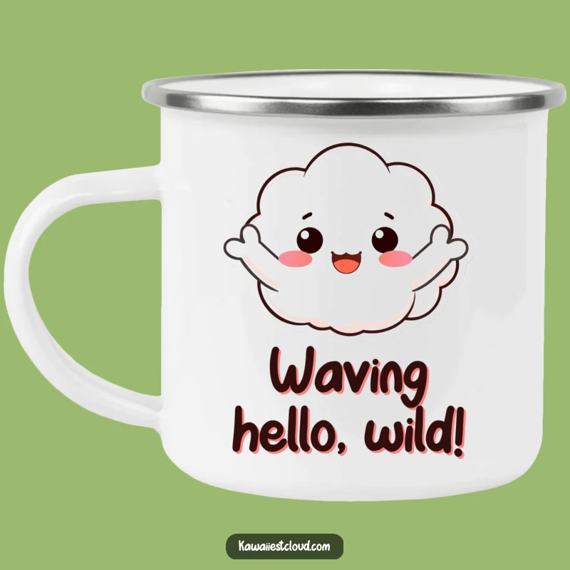 Funny Waving Cloud Camping Mug: Your Cheerful Companion on Adventures!