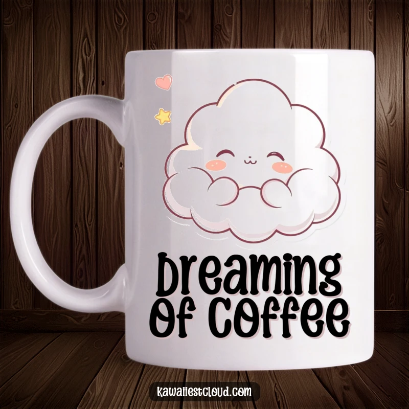 Funny mug featuring a serene cloud character with closed eyes and a peaceful expression, floating gently in a dreamlike state.