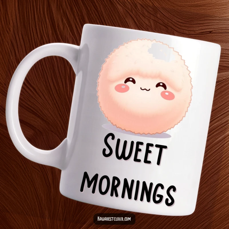 Funny Mug: A small, fluffy sphere with a shy, bashful expression and a hint of sweetness, looking endearingly timid.