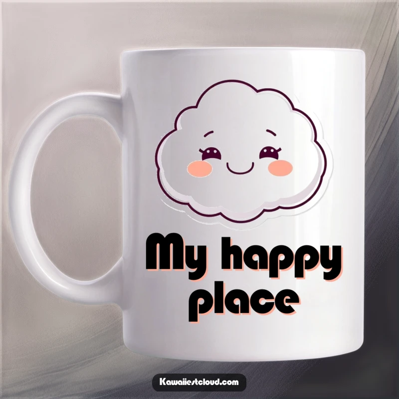 Funny mug featuring a smiling cloud character with a wide, joyful grin floating happily in the sky, radiating pure bliss.