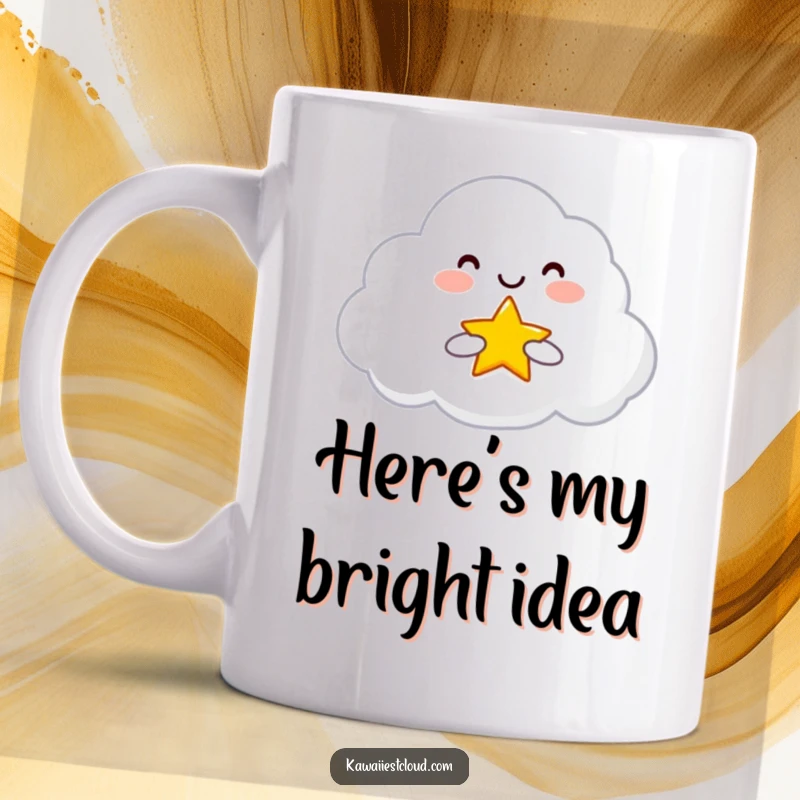 Funny Mug featuring a smiling cloud character holding and offering a tiny, bright star, symbolizing hope and kindness.
