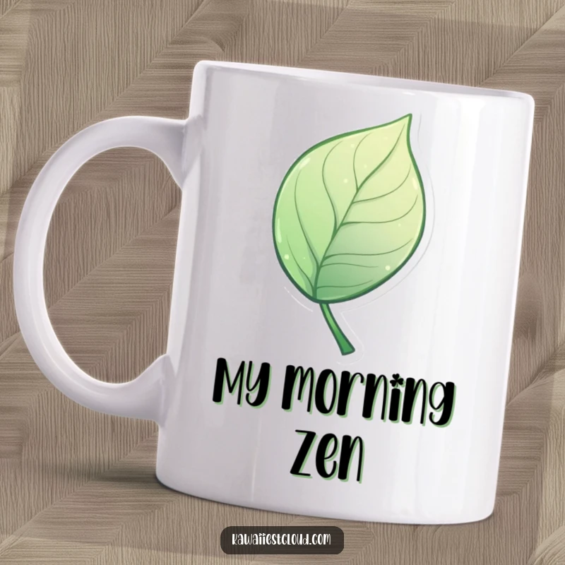 Funny Mug featuring a miniature, stylized leaf with an artistic, elegant curve, exuding subtle charm and humor.