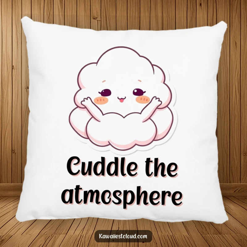 Funny cloud pillow illustration showing a character embracing the sky, perfect for cozying up.