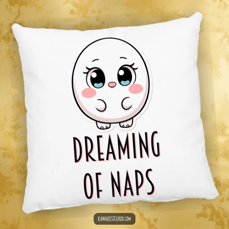 Funny ovular character pillow with large, innocent eyes, providing a soft and humorous decorative accent for any cozy space.