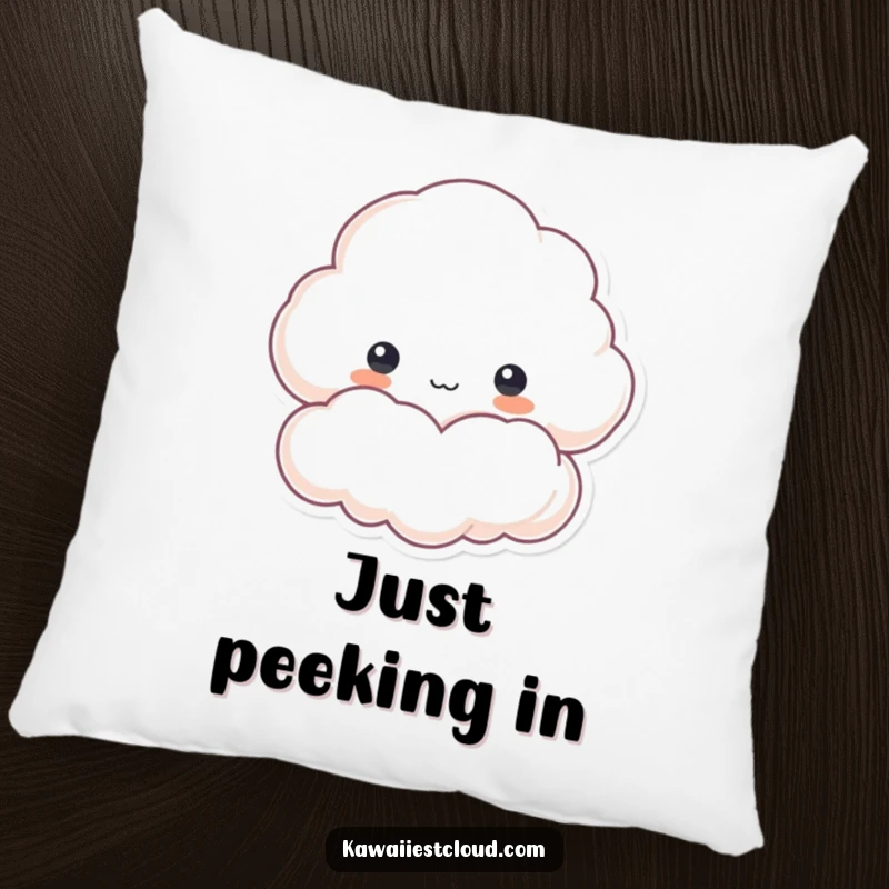 Funny pillow with a cloud character curiously peeking from behind a fluffy edge, perfect for adding a touch of playful comfort.