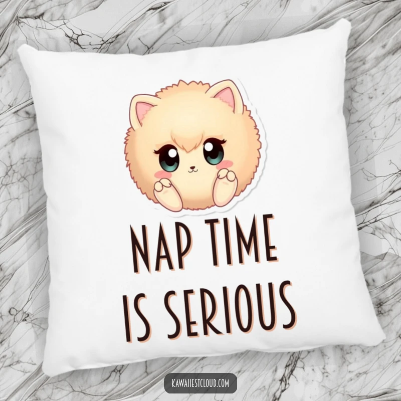 Funny fuzzy sphere pillow with large curious eyes and tiny paws, offering comfort and humorous cuteness.