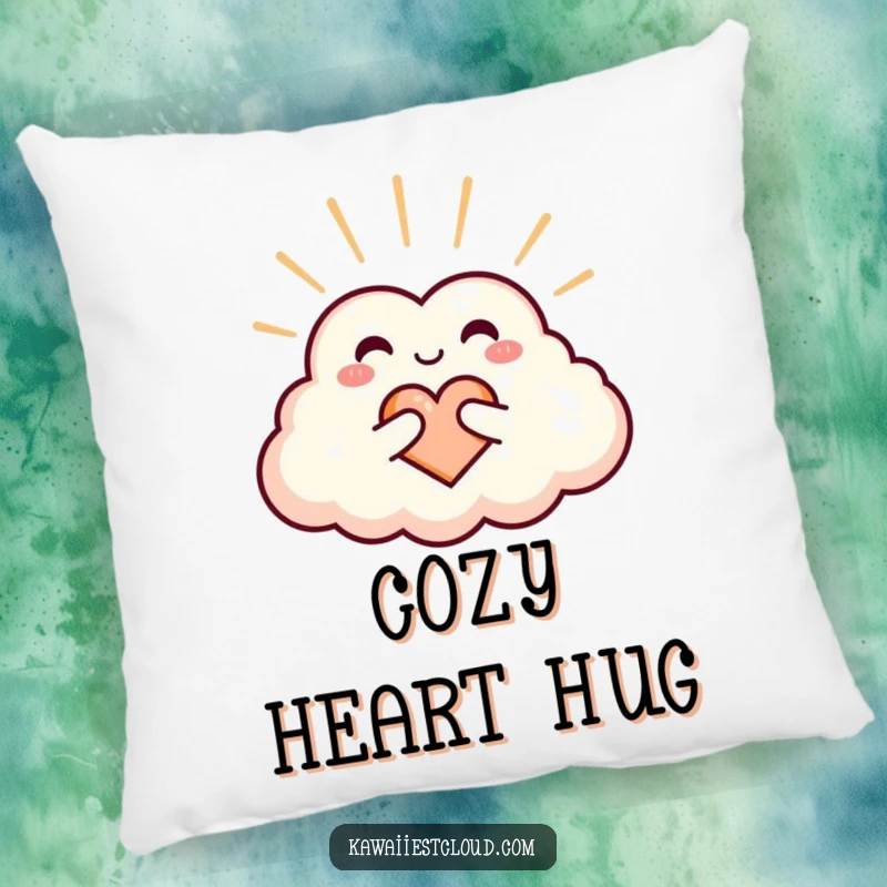 Funny heart-shaped cloud pillow emitting warmth and love, perfect for cozy Cuddles.