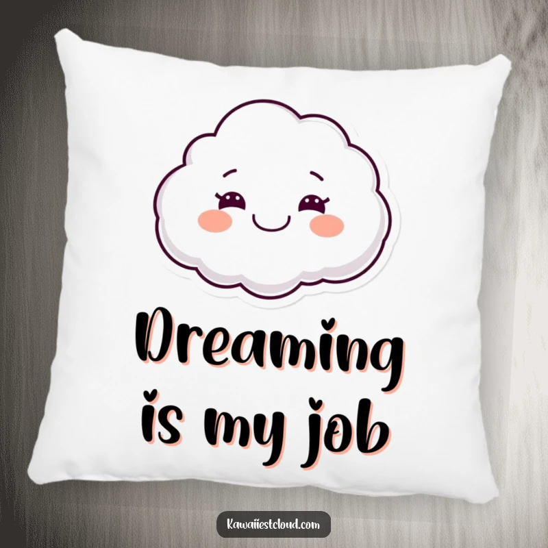 Funny pillow featuring a smiling cloud character with a wide, happy grin, floating peacefully, perfect for adding cozy charm and joy.