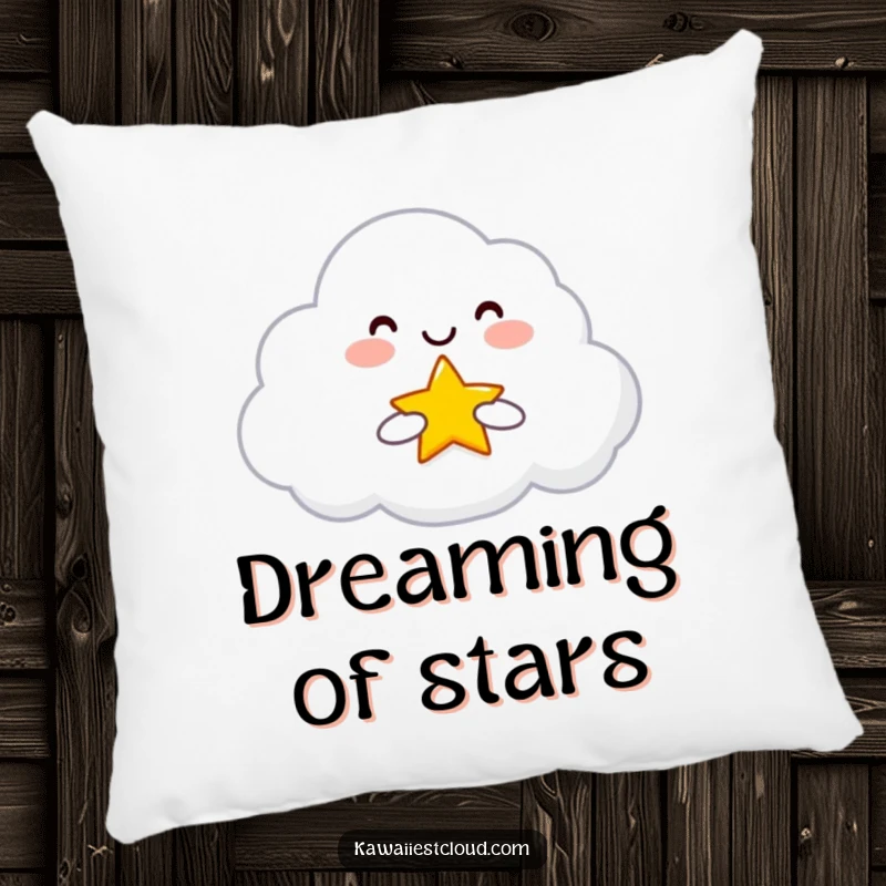 Funny Pillow featuring a smiling cloud character holding and offering a tiny, bright star, perfect for cozy comfort and warmth.
