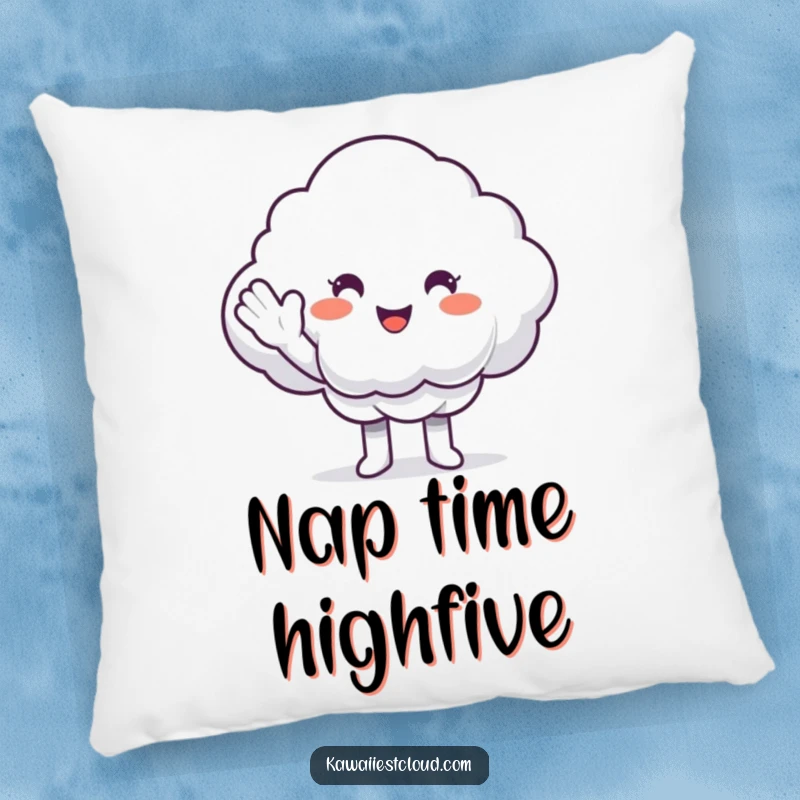 Funny Pillow: A smiling cloud character extending a fluffy cloud a high-five, symbolizing friendship and fun.