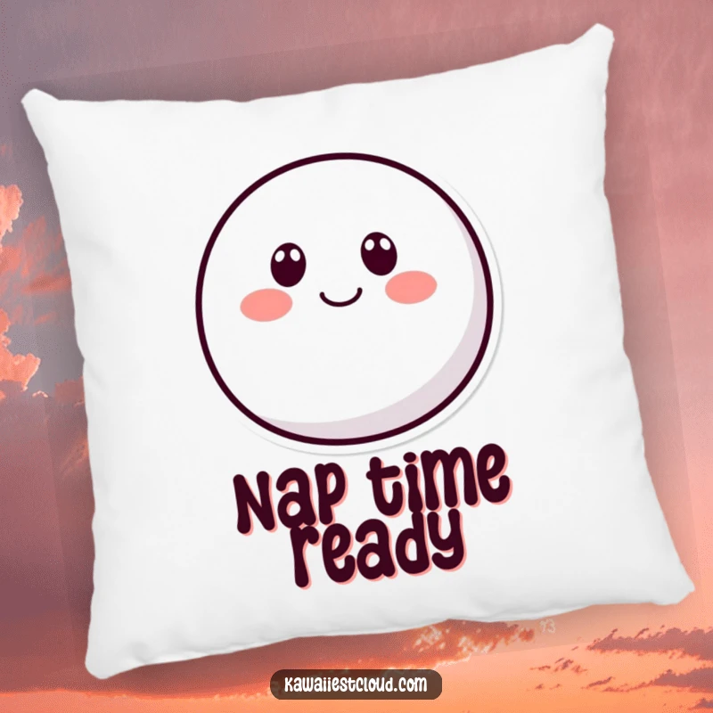 Funny rounded character pillow with two dot eyes and a curved smile, offering a soft and humorous accent for ultimate relaxation.