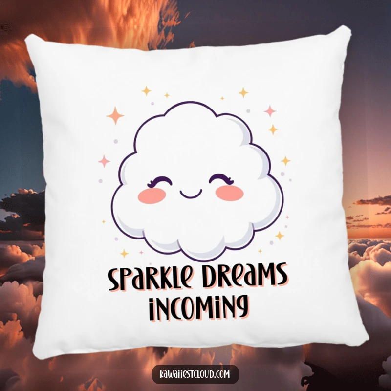 Funny accent pillow featuring a giggling cloud showering sparkling glitter, providing comfort and a whimsical touch.