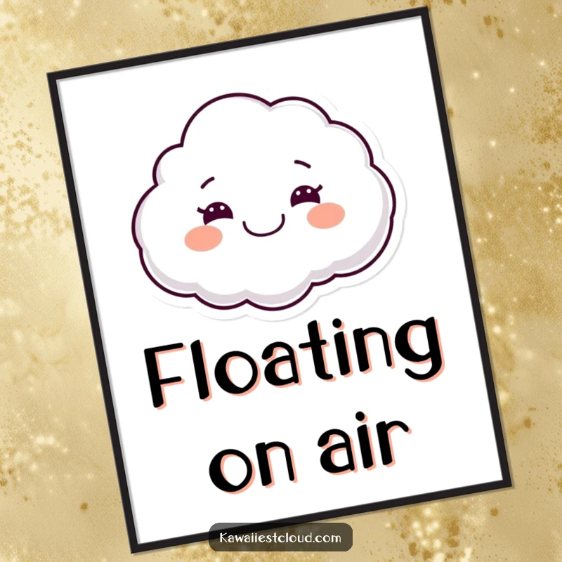 Funny digital art print of a smiling cloud character with a wide grin, floating joyfully, offering a dose of instant cheer.