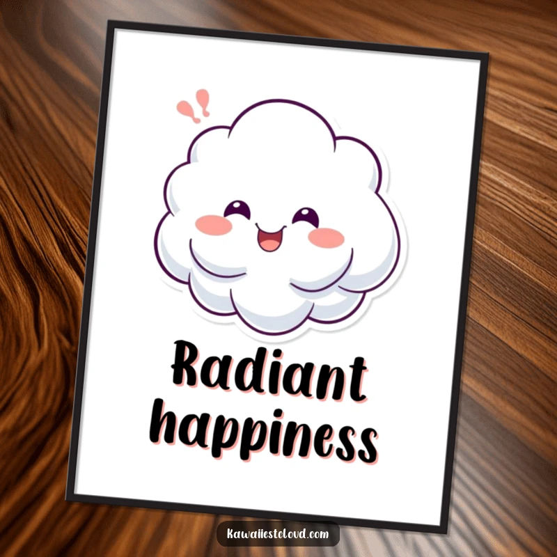 Funny digital art print of a cheerful cloud character letting out a happy sigh, ideal for printable wall decor and a joyful ambiance.