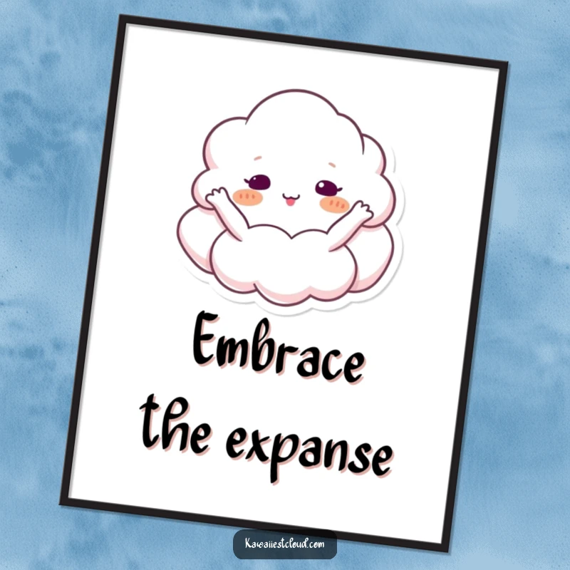 Funny cloud character digital art print with arms outstretched, hugging the sky, a symbol of happiness.