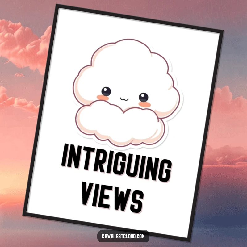 Funny digital art print of a cloud character peeking curiously from behind a fluffy edge, ideal for printable wall decor and whimsical ambiance.