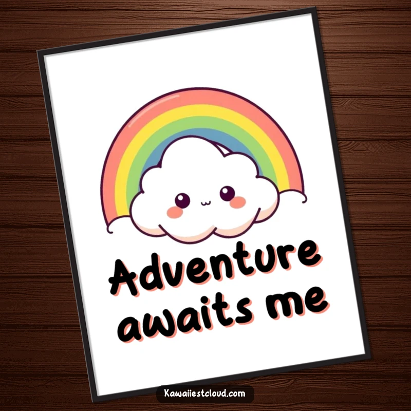 Funny curious cloud digital art print of a character peeking from behind a bright rainbow, offering instant playful curiosity and colorful decor.