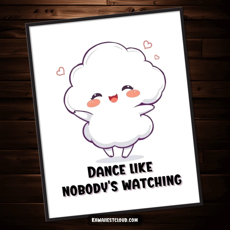 Funny delighted cloud character dancing with a shimmer, available as a downloadable digital art print.