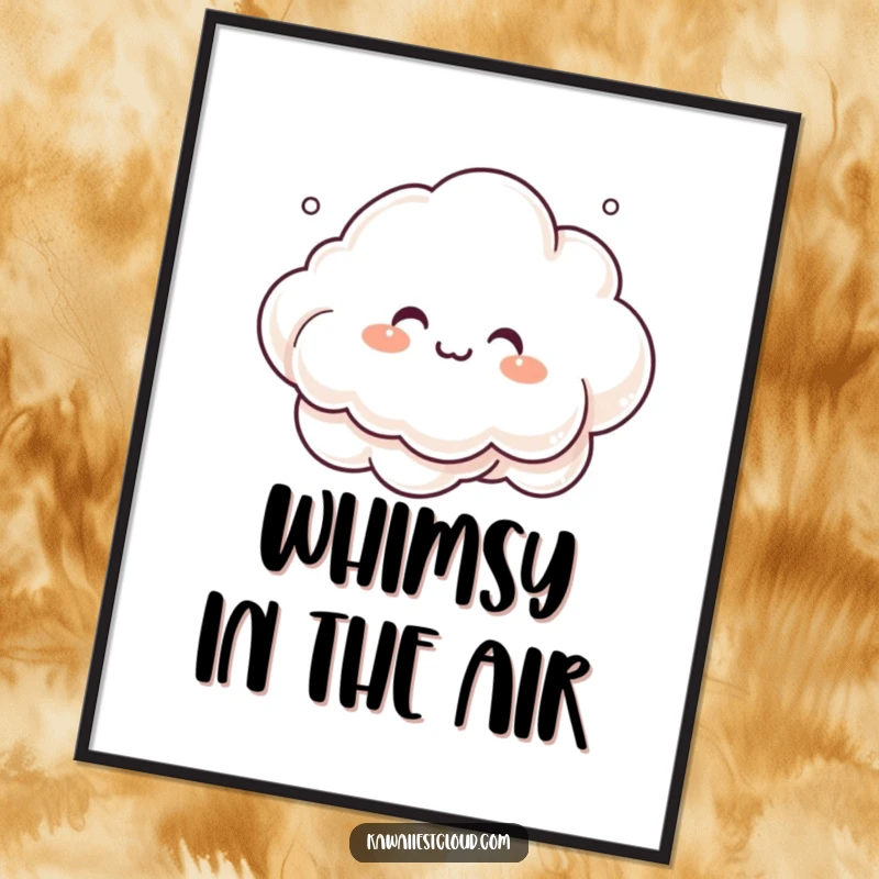 Funny Digital Art Print of a giggling cloud character creating intricate, whimsical shapes with its mist, a beautiful artistic display.