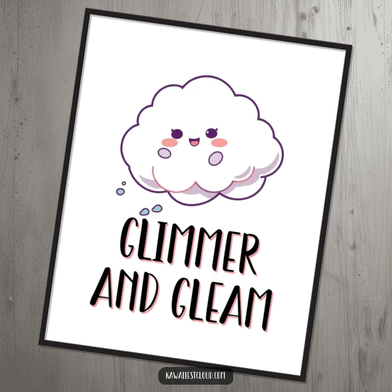 Funny Shimmer Cloud Digital Art Print: A joyful cloud character spins, trails of iridescent shimmer fill the space. Instant funny decor.