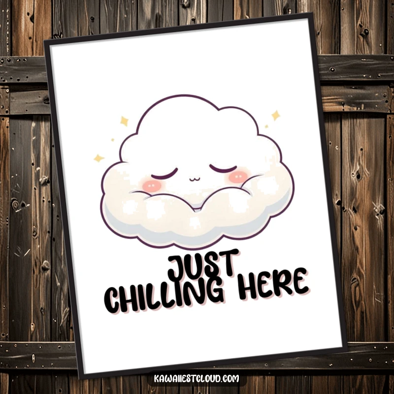 Funny Digital Art Print: A sleepy cloud character emitting soft glows while drifting peacefully, embodying serene humor for your walls.