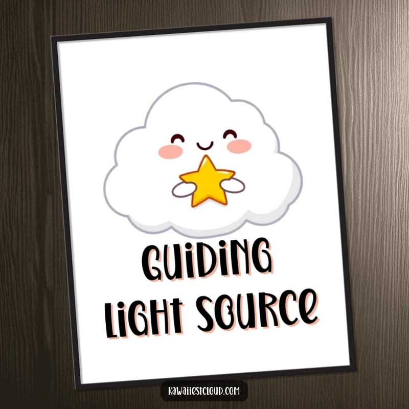 Funny Digital Art Print of a smiling cloud character holding and offering a tiny, bright star, symbolizing hope and generosity.