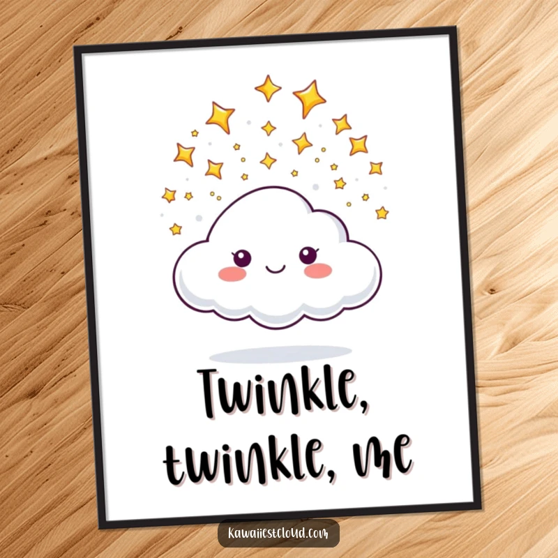 Funny digital art print of a cloud character happily releasing a shower of tiny, bright, and sparkling stars.
