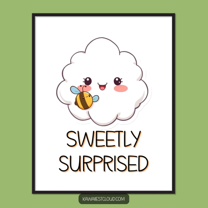 Funny Surprised Cloud Digital Art Print: Bee Buzzes In for Hilarious Decor
