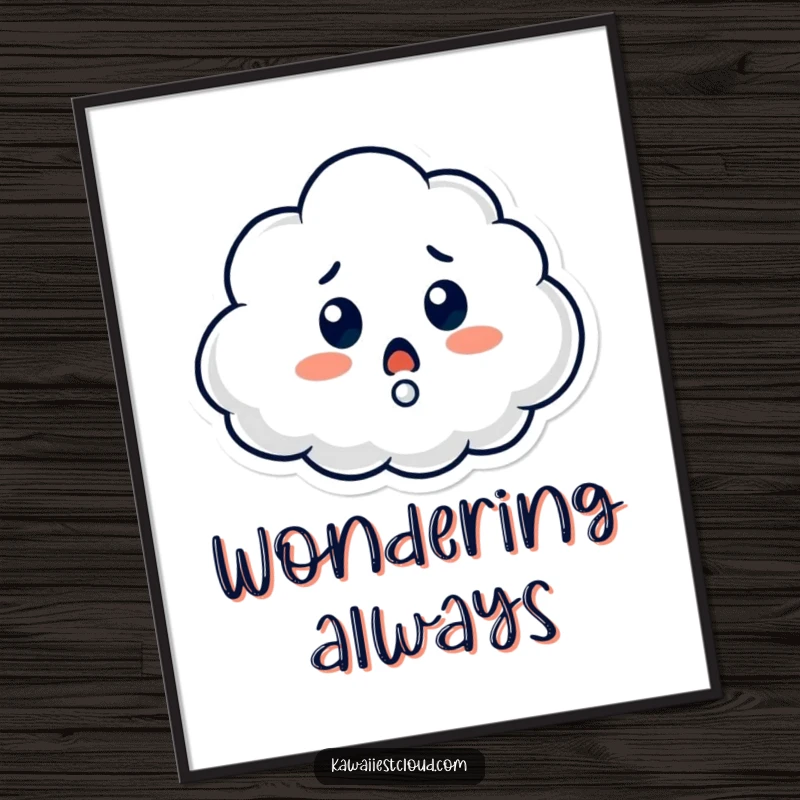 Funny digital art print of a cloud character looking surprised with a question mark, offering witty humor and intriguing visual appeal.