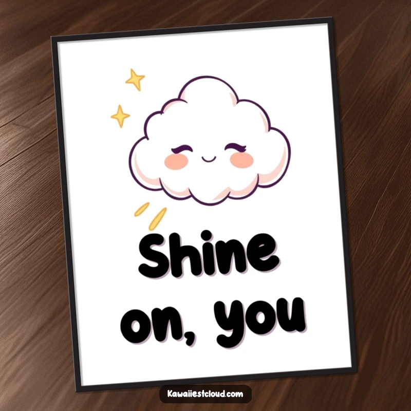 Funny winking cloud character leaving a trail of pure light, available as a downloadable digital art print.