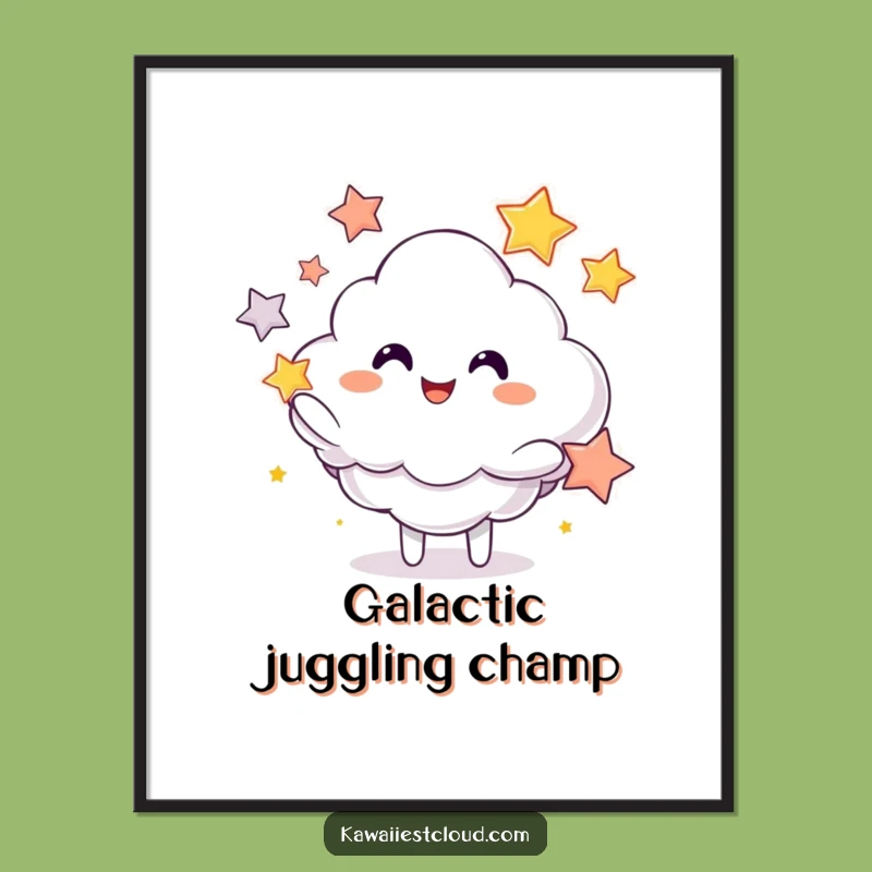 Funny Star Juggling Cloud Digital Art: Instantly Download Celestial Whimsy and Joyful Humor