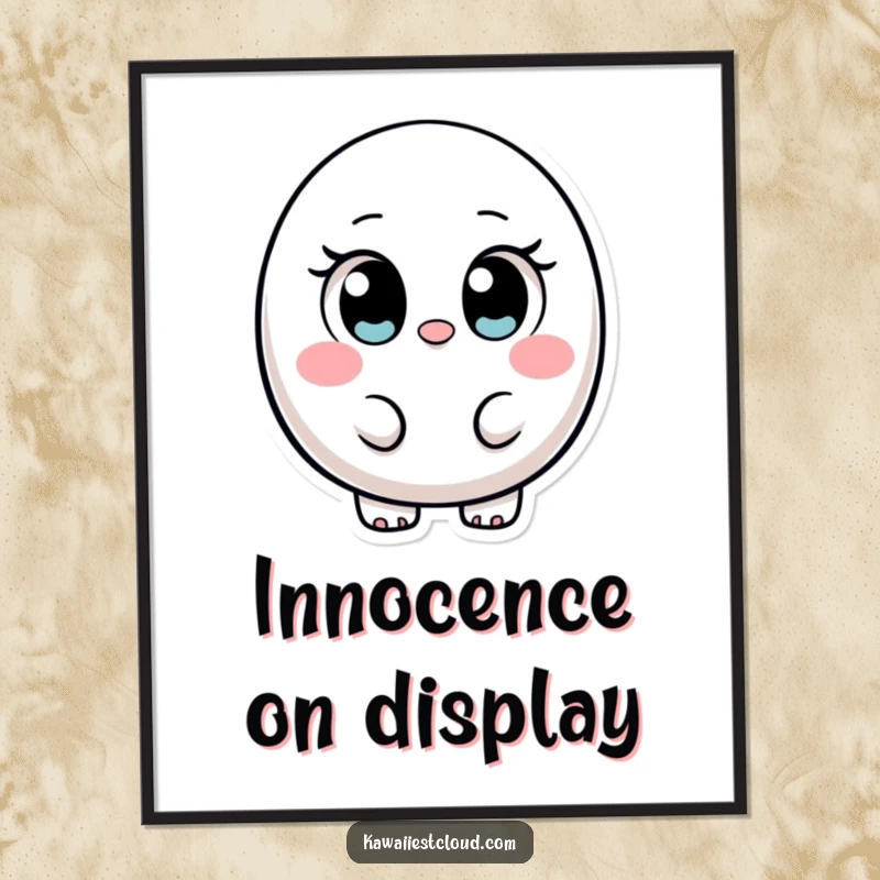 Funny ovular character digital art print featuring large, innocent eyes, perfect for adding a touch of whimsical humor to any wall.