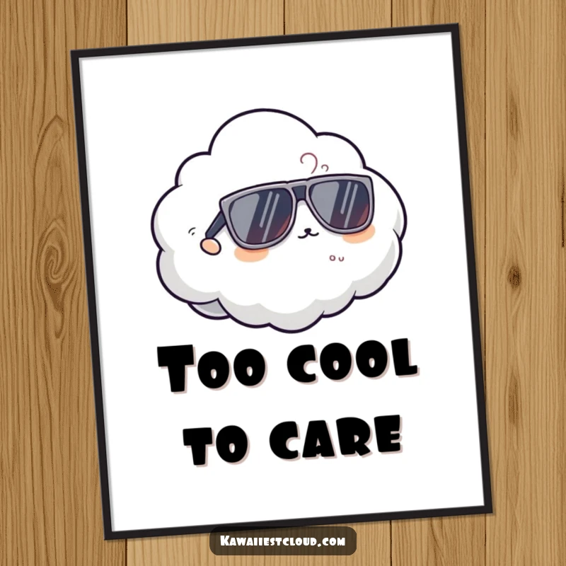 Funny cool cloud digital art print of a character wearing oversized sunglasses, offering instant style and a humorous cool vibe.