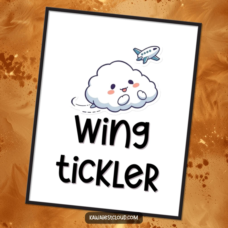Funny digital art print of a mischievous cloud character tickling a bird, conveying playful humor and charm.