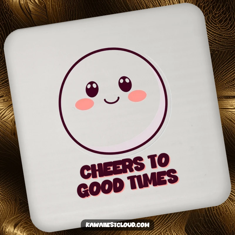 Funny rounded character drink coasters with two dot eyes and a curved smile, offering surface protection with a dose of simple, cheerful humor.