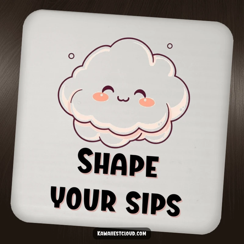 Funny Drink Coasters featuring a giggling cloud character creating intricate, whimsical shapes with its mist, protecting surfaces artistically.