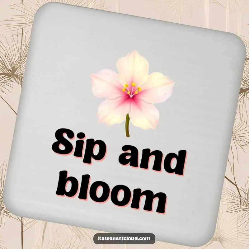 Funny tiny glowing blossom coaster with delicate translucent petals, perfect for humorous drink protection.