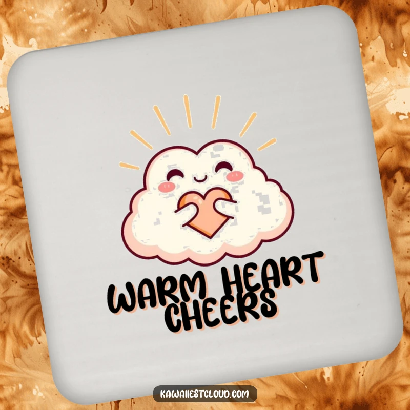 Funny heart-shaped cloud drink coaster radiating warmth and love, adding charm to any surface.