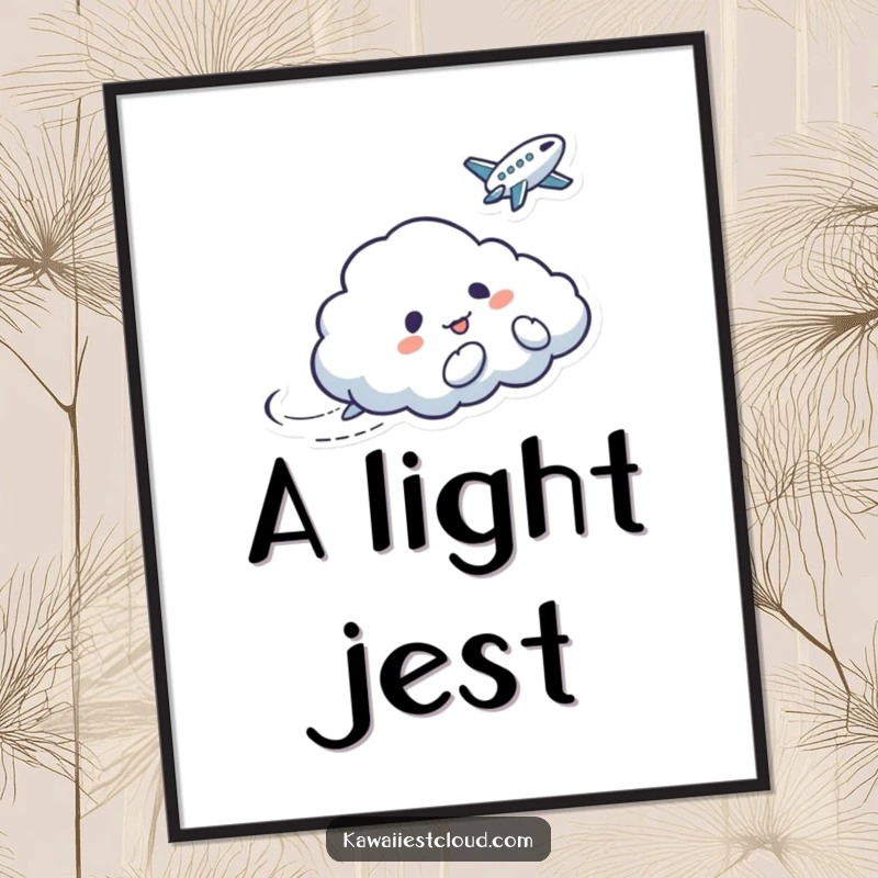 Funny poster art of a mischievous cloud character playfully tickling a surprised bird, adding whimsical charm.