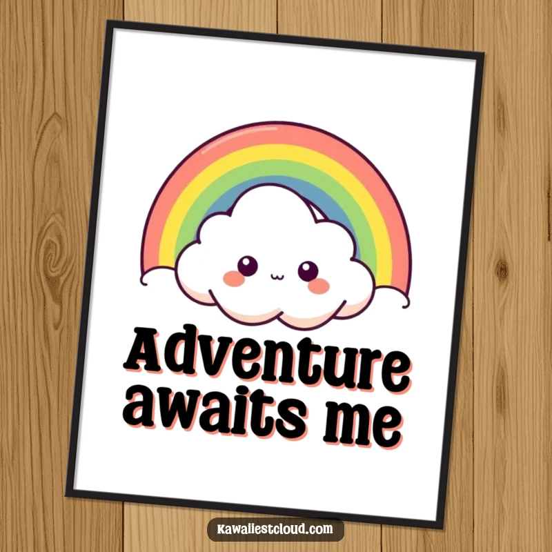 Funny curious cloud poster art of a character peeking from behind a brilliant rainbow, evoking a sense of wonder and playful discovery.